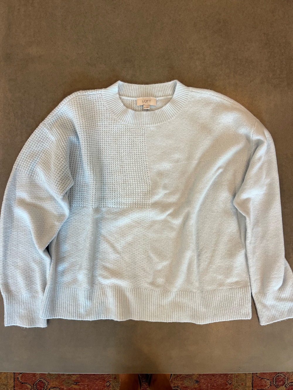 LOFT Light Blue Women’s Crewneck Sweater with Textured Knit - Size Medium